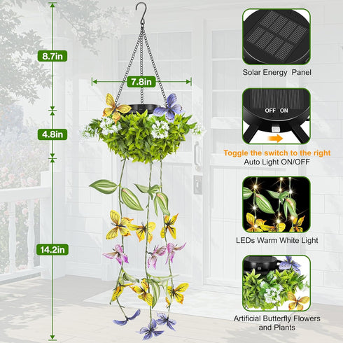 MEYCEMT Summer 2 Pack IP65 Colorful Solar Butterfly Lights for Spring & Garden, Hanging Lights with Fluttering