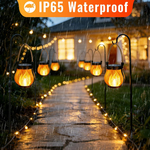 2 Pack 2 Upgraded Solar Lanterns, Solar Lights Outdoor, Solar Flame Lanterns, Lighting Modes & Dual Charging Way USB