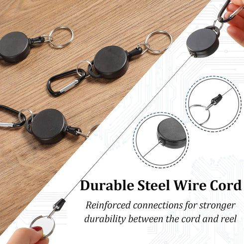 Heavy-Duty Retractable Key Chain ID Badge Holder Reel Clip with Nylon Rope and Metal Buckle for Carrying Keys, Black