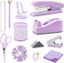 Purple Office Supplies Set, Desk Accessories with Stapler, Remover, Tape Holder, Clips, 1000 Staples, Scissors