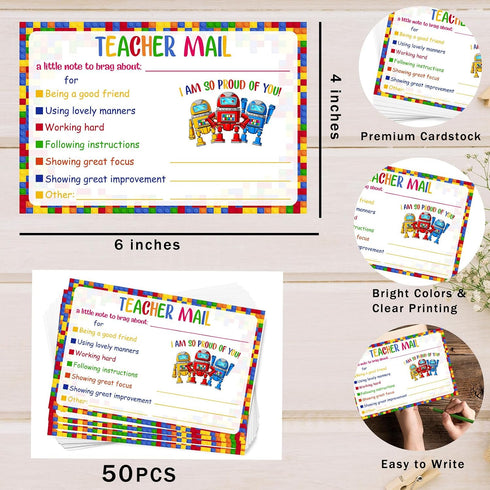 VGoghex 50 Teacher Mail Notes to Parents Happy Mail Letter Positive Notes Home from Teacher PCS Building Blocks Pattern