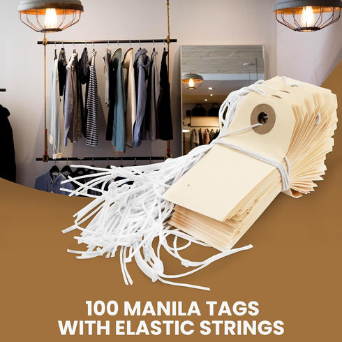 Perco Manila Shipping Tags #1 - 2 3/4” x 1 3/8” (Box of 100) with Elastic