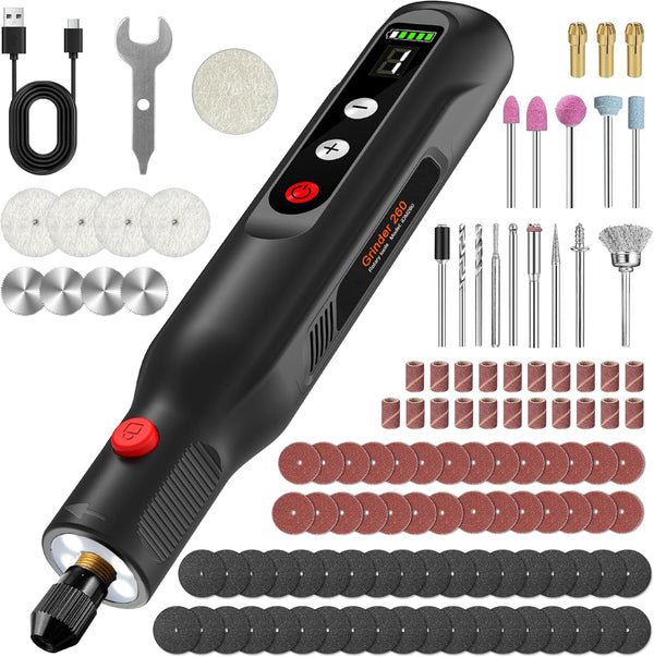 SYNAMENO Cordless Rotary Tool Kit 20000RPM, 5-Speed Rechargeable Engraving Pen for Metal, Wood,