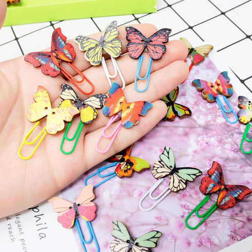 yueton 54 PCS Cute Butterfly Paper Clips, Creative Cartoon Bookmarks and Document Clamps for Office Supplies