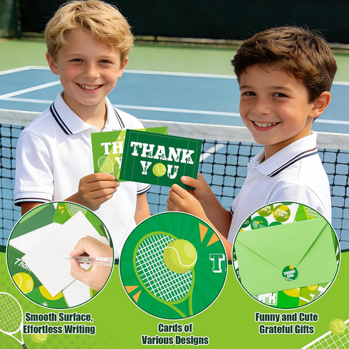 72pcs 4x6in TICIAGA Tennis Thank You Card with Envelopes and Stickers for Kids, Sporty Greeting Card for Friends