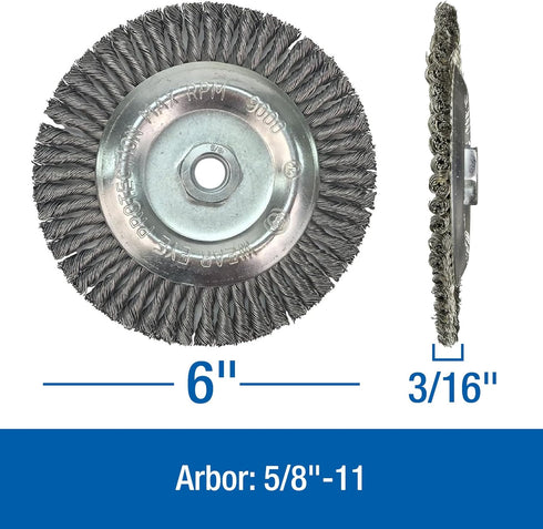 Mercer Industries 186040-6" x 3/16" x 5/8"-11 Stringer Bead Wire Wheel, .020 Stainless Steel Wire