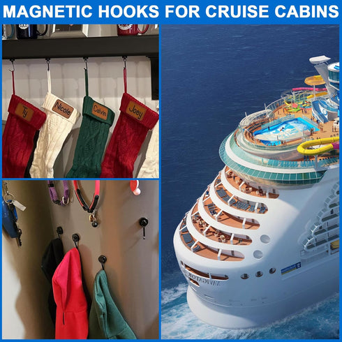 LOVIMAG 3 Pcs Magnet Hooks for Cruise Cabin, 40LBS Cruise Door Magnets with Epoxy Coating, Strong Neodymium for Kitchen