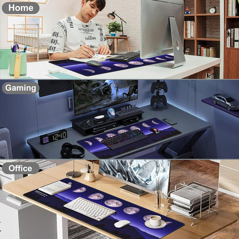 NIYLYNSYN 31.5"x15.7" Mouse Pad, Large Moon Phases and Mountain Forest Desk Mat, Extended Non-Slip Gaming Keyboard