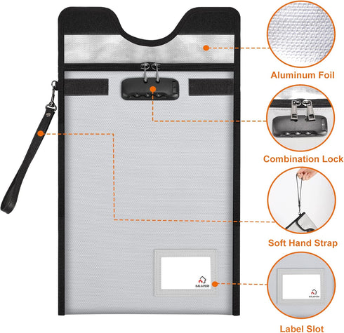 Fireproof Document Bag with Lock (5200 ) - 15 x 11 Waterproof Zipper Pouch for A4 A5 Legal Letter Size Document,