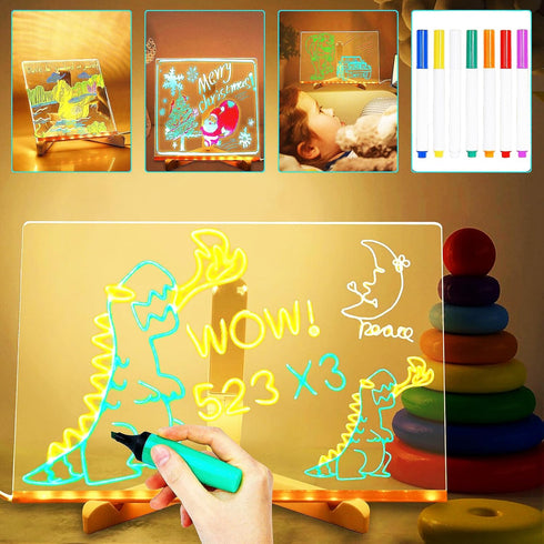 LED Note Board with Colors, Acrylic Dry Erase Board for Kids, Light up Board with Stand & 7 Pens