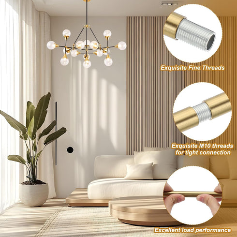 PATIKIL 3 Sets 11.8" M10 1mm Threaded Extension Rod, x Fine Thread Lamp Pipe with Lamp Pipe Nipples for Pendant Light