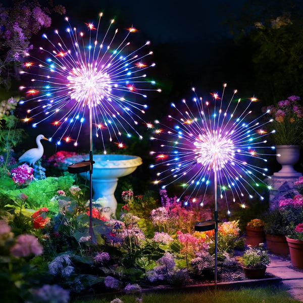 HPUFKOT Solar Garden Lights Outdoor,Waterproof Garden,2 Pack 200 LED Twinkling Firework Lights Decorative