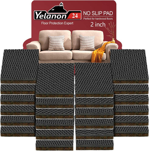 Yelanon Non Slip Furniture Pads, 24 pcs 2’’ Grippers, Self Adhesive Rubber Feet for Hardwood Floors