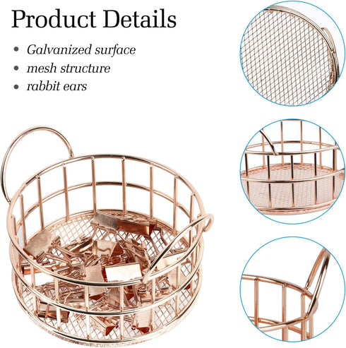 Rose Gold Binder Clip Holder, Mesh Desk Accessories, Desk top Metal Dispenser Organizer Desk Drawer Organizer, Small Office Supplies for School Office and Home, 2PCS