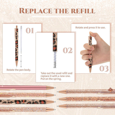 Sherr 7 Pcs Cute Fancy Pens for Women, Sparkly Glitter Pens, 10 Pcs Black Ink Refills, Pretty Gifts for Girls, Office,