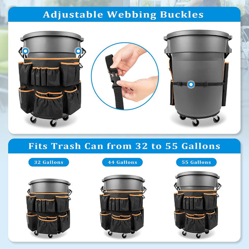 32-55 13 HODRANT Trash Can Caddy Bag Fit Gallon Garbage Bin, Cleaning Caddy Bag with Adjustable Buckle for Industrial