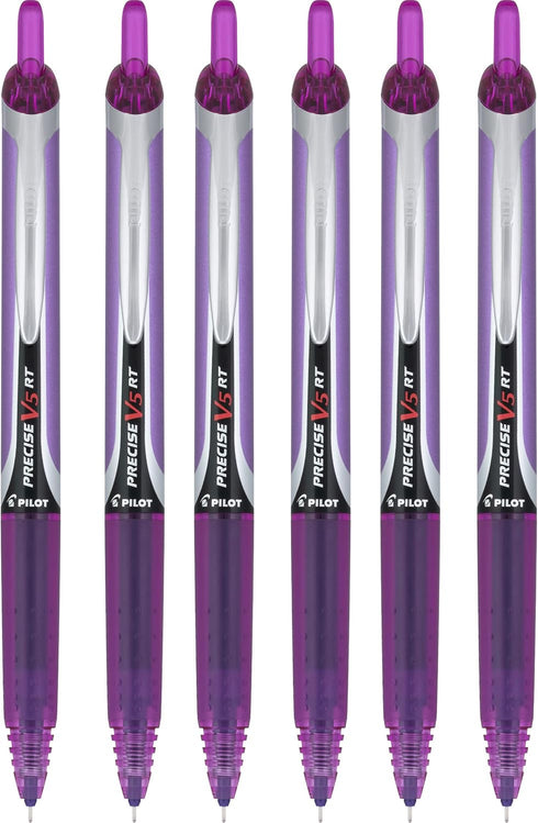 Pilot Precise V5 RT Retractable Rolling Ball Pens, Extra Fine Point, Purple Ink, 6 Pens