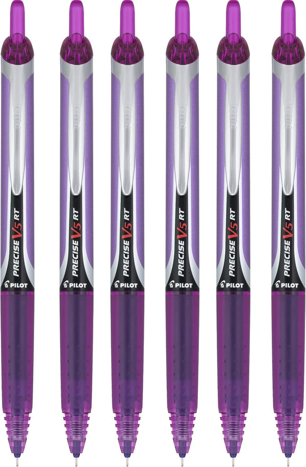 Pilot Precise V5 RT Retractable Rolling Ball Pens, Extra Fine Point, Purple Ink, 6 Pens