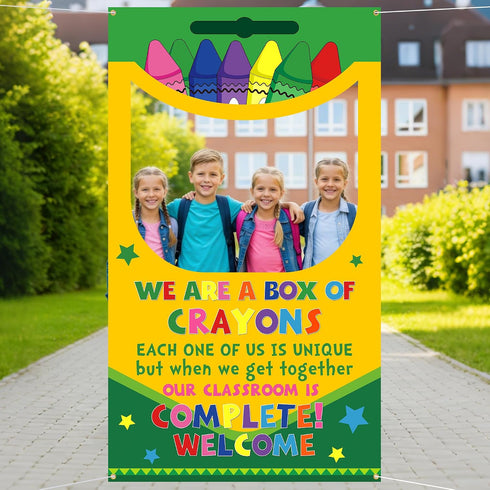 Back to School Crayon Box Photo Booth Decoration Frame Giant First Day of School Crayons Box Photo Backdrop Crayons