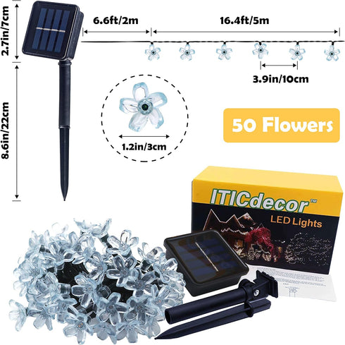 50 ITICdecor Solar Flower String Lights Outdoor Waterproof LED Solar Powered Fairy Lights for Garden, Fence, Patio