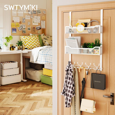 16 2 SWTYMIKI Over The Door Hook with Hooks & Mesh Baskets - Heavy Duty Over The Door Organizer Hanger for Towels