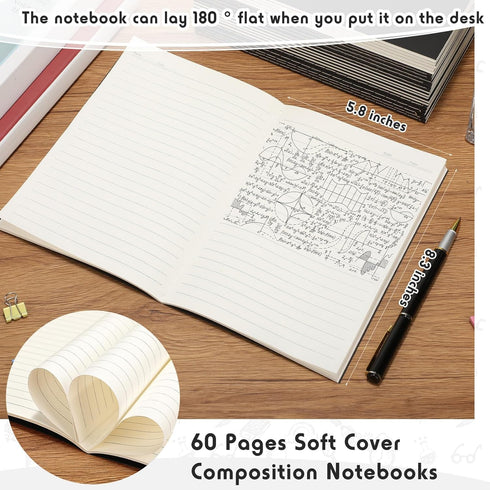 Handepo 100 Pack Kraft Notebooks, 60 Pages Ruled Lined Soft Cover Journals for Students, Office Supplies (Black, A5)