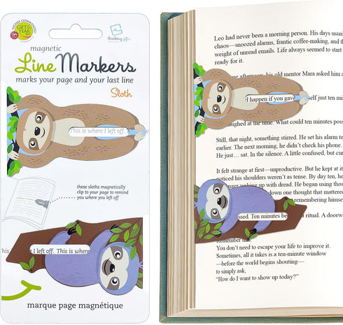 Linemarker Page Marker - Magnetic Bookmarks Set of 2, Book Holder Clip for Reading, Gift Idea for Book Lovers (Sloth)