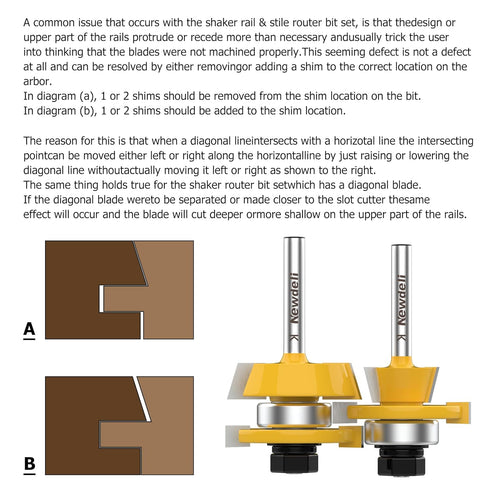 2Pcs Set 1/4 Inch Newdeli Shaker Rail and Stile Router Bit Shank Tongue and Groove Router Bits Professional Carbide