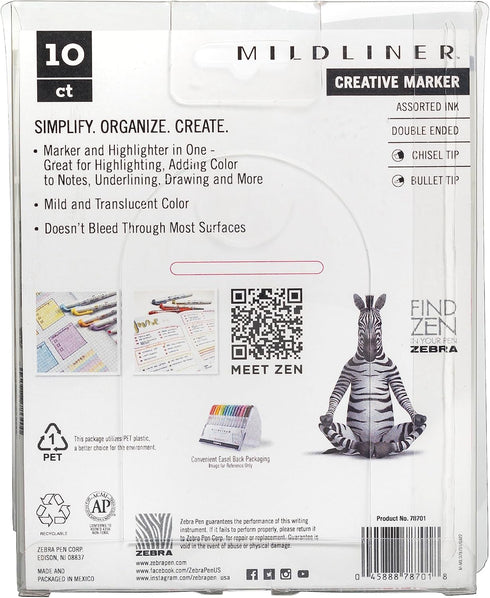 Zebra Pen Mildliner Double-Ended Highlighter Set, 10-Pack, Assorted Neutral and Gentle Ink Colors, No Bleed