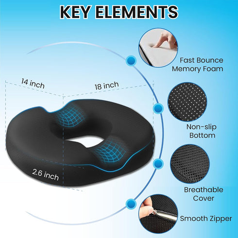K.jots Tailbone Donut Seat Cushion - High Density Memory Foam, Hemorrhoid Relief & Relief, Sciatica, Postpartum