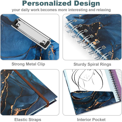 Hongri Clipboard Folio with Refillable Lined Notepad, Clipboards with 5 A4 Folders, Spiral Clip Board Portfolio, Blue