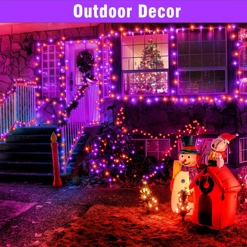200 (66FT) Nisocy LED String Lights Outdoor Waterproof Purple Orange Fairy Lights with Plug, Connectable Christmas Tree