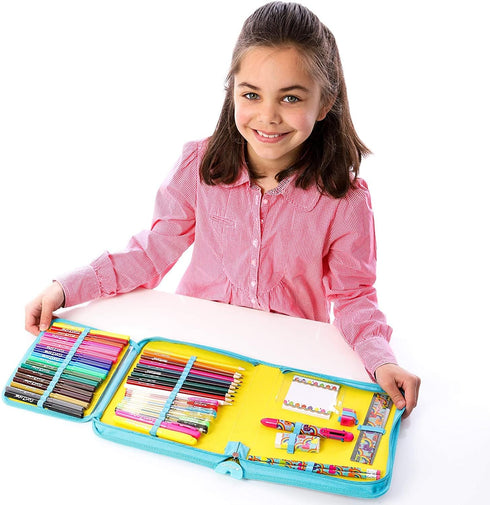 GirlZone Jumbo Rainbow Pencil Case for Girls, 43 Pieces, Arts & Crafts Filled Stationery