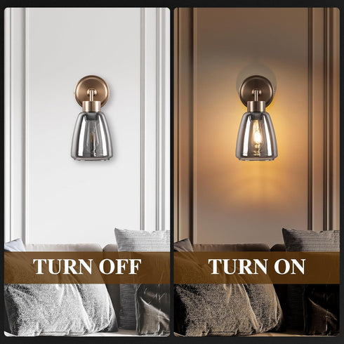 Kasiqilight 6 Inch Flush Mount Wall Sconce Smoked Grey Retro Vanity Light with Clear Glass Shade Hardwired Bathroom