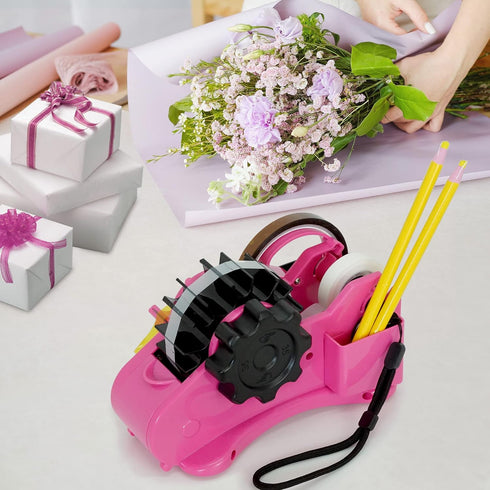 Heat Tape Dispenser Pink Multi-Roll Set, PreCut 1. 4'' Pieces for Heat Press or Mug Press Machine, 1+3'' Core, Semi-Automatic Tape Dispenser with Compartment Slots