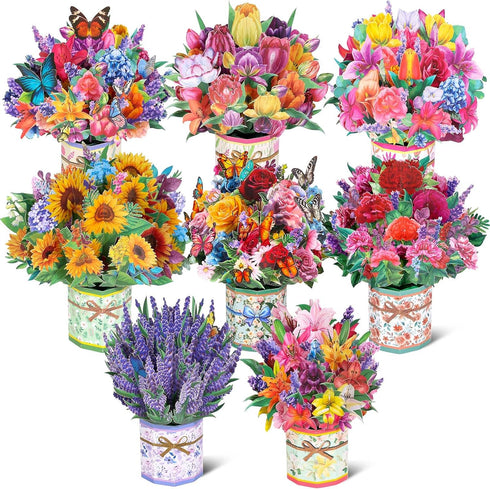 8 Pack Paper Flower Pop Up Cards, Flower Bouquet Card Popup 3D