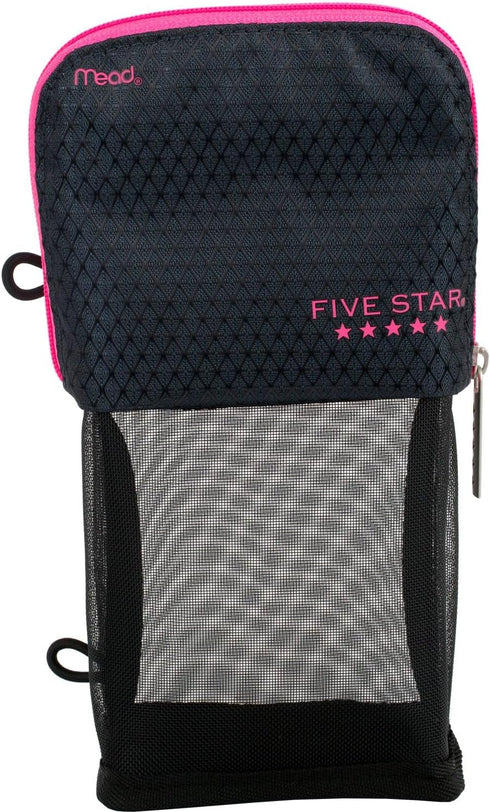 Five Star Pencil Pouch, Pen Case Storage Organizer for School Supplies, Fits 3 Ring Binder, Navy/Pink (505160B-ECM)