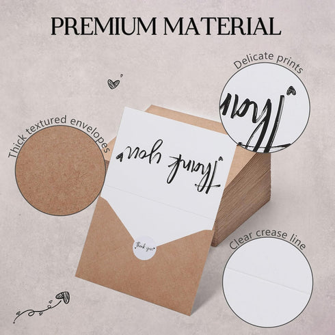 Wyltora 100 4x6 Inch, 100 120 Thank You Cards with Kraft Envelopes and Stickers, Minimalistic and Professional Looking