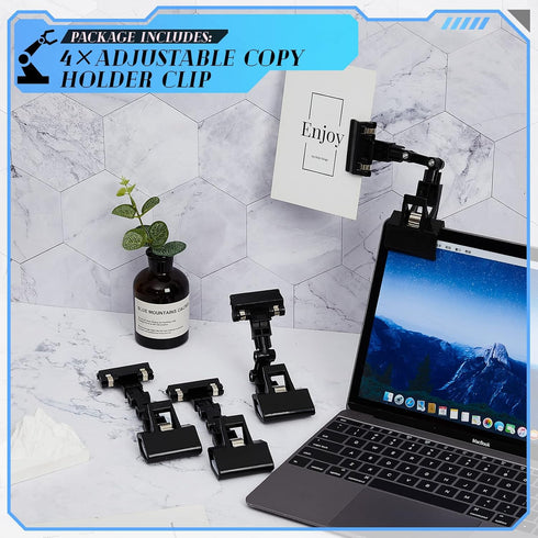 Pack 4 of Flexible Documents Holder Foldable Adjustable Copy Paper Holder Clip for Computer Monitor Handy Artist