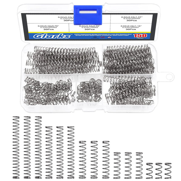 Glarks 150Pcs Compression Springs Assortment Kit, Mini Stainless Steel Springs for Home Repair Projects