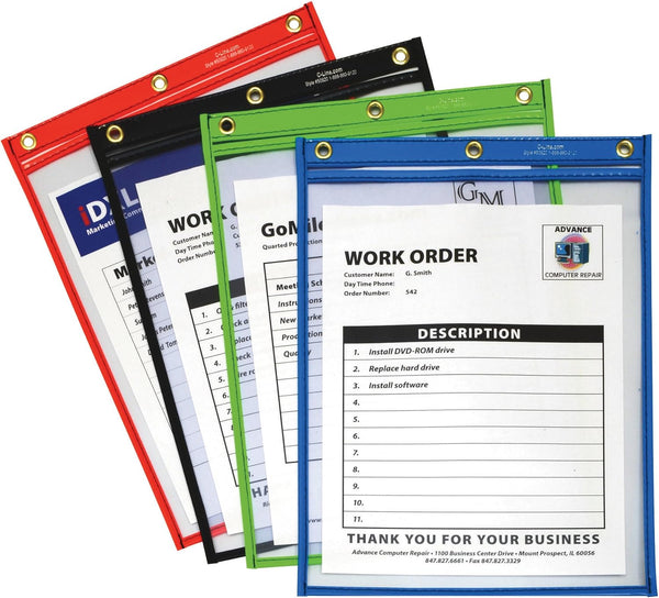 C-Line Heavy Duty Super Heavyweight Plus Stitched Shop Ticket Holder, Assorted Colors, 9 x 12 Inches, Box of 20