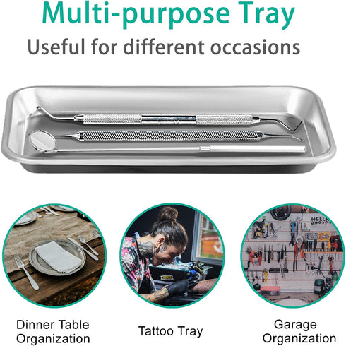 3pcs Metal Tray, Stainless Steel Tray for Tattoo Supplies, Resin, Bathroom, Lab Instrument