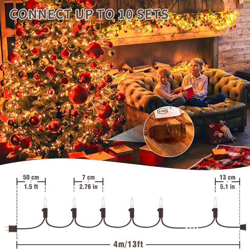 13FT 50 Clear Christmas Lights Outdoor, UL Approved Mini Lights with Brown Wire for Indoor Outdoor Tree Patio Garden