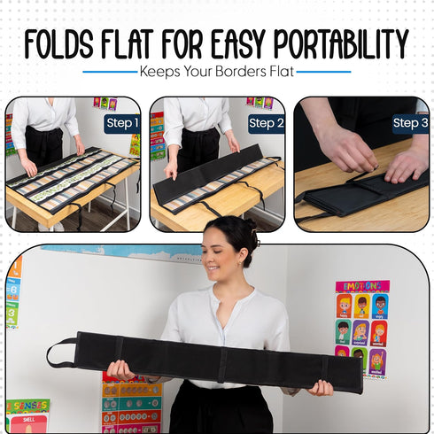 Pack of 2 Bulletin Board Border Storage - Black, 37.5" x 23.8" Pocket Charts for Easy Organization, Portable Box