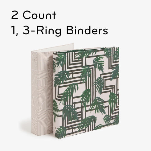 U Brands Eco-Conscious 1" Binders, Set of 2, Lush Stripes Prints, Silver Metal O-Rings by U Brands