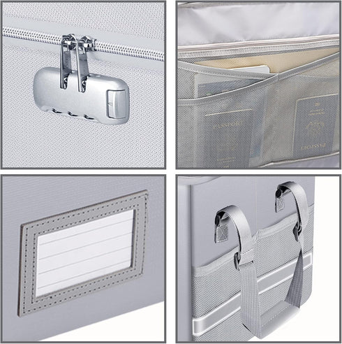 ENGPOW Fireproof Box with Lock, Collapsible Document Box with Zippers, Portable Home Office Safe for Hanging