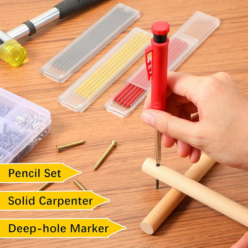 Outus Solid Carpenter Pencil for Construction, Long Nosed Deep Hole Mechanical Pencil Marker with Refills and Sharpener