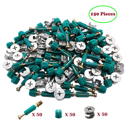 50 Set 3-in-1 Furniture Connecting Hardware Cam Lock Fasteners Kit,Cam Fitting Pre-Inserted Nut and Eccentric Wheel with Dowels Cam Locks for Furniture Crib Cabinet Drawer Wardrobe Splicing