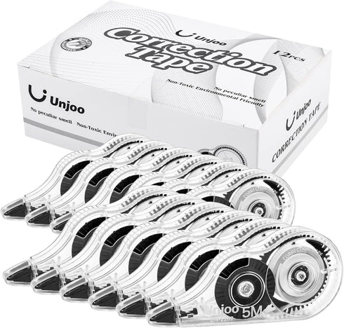 Whiteout Correction Tape - Easy To Use Applicator for Instant Corrections, 12pack, 5M/196" x 0.2", Black for School