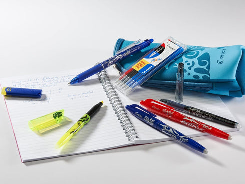 Pilot Frixion Clicker Retractable Gel Ink Pens, Blue Ink, Medium 0.7mm Nib, Blister Pack of 2 + 6 Bonus Refills